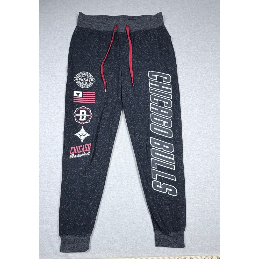 NBA Chicago Bulls Mens Medium Black Space Dye Jogger Sweatpant Basketball Hoops